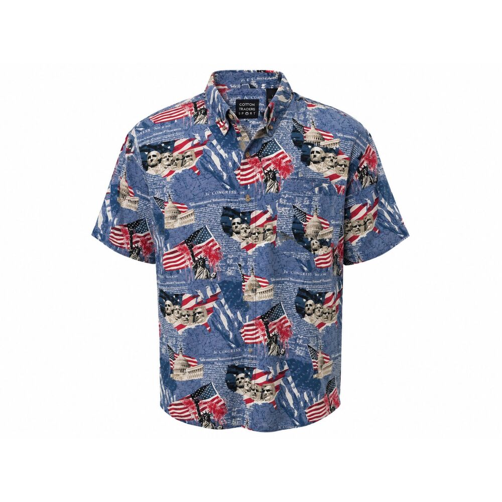 Cotton Traders Sport Mens Patriotic Button Up Shirt Large Americana USA